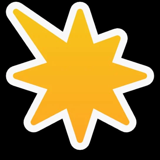 A die-cut sticker of an eight-point orange bang on a white sticker border.